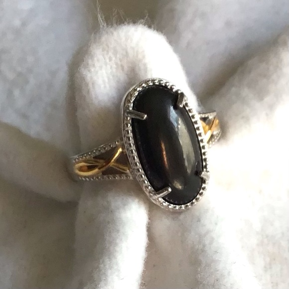 Shungite Oval Ring in Platinum & Gold Over Brass - Picture 7 of 8